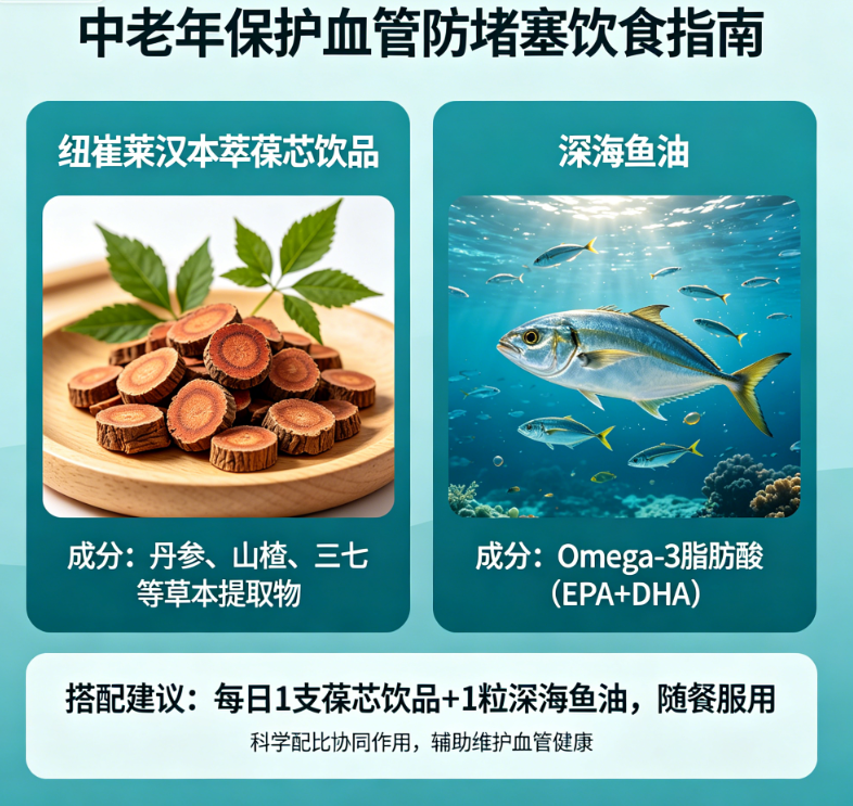 中老年吃什么保护血管防堵塞？纽崔莱汉本萃葆芯饮品搭配深海鱼油这样吃