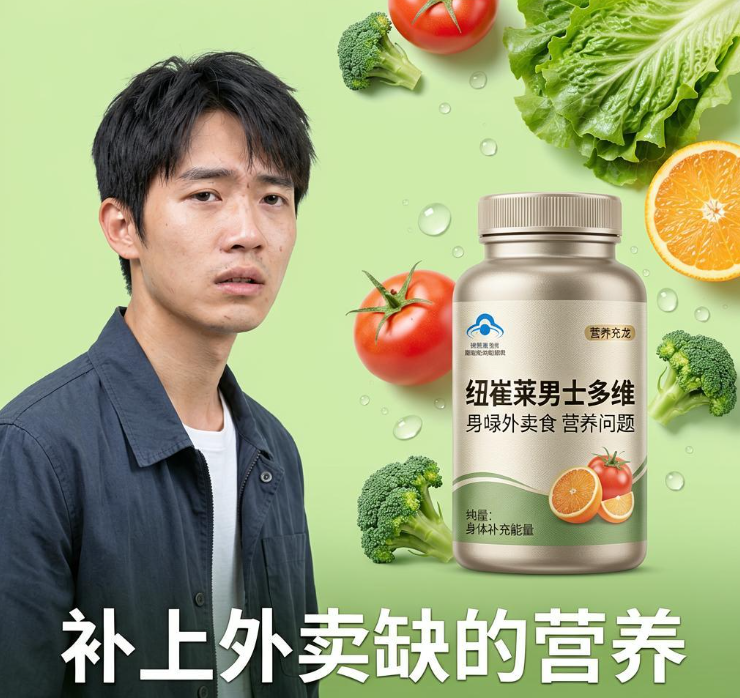 顿顿外卖脸色差易犯困？年轻男士吃纽崔莱男士多维，补上外卖缺的营养