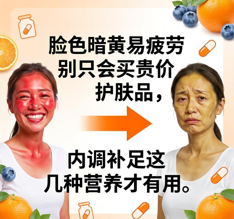 脸色暗黄易疲劳别只会买贵价护肤品，内调补足这几种营养才有用