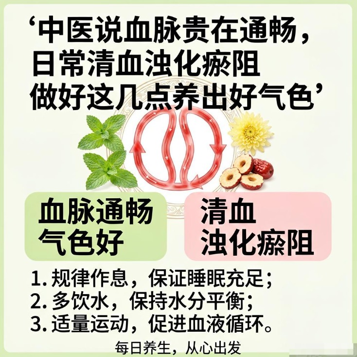 中医说血脉贵在通畅，日常清血浊化瘀阻做好这几点养出好气色