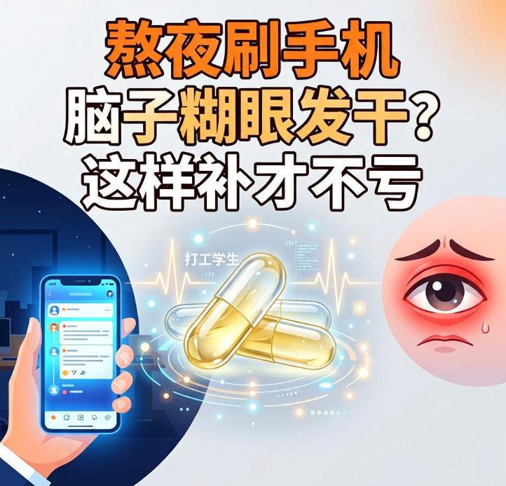 熬夜刷手机脑子糊眼发干？打工学生鱼油这样补才不亏