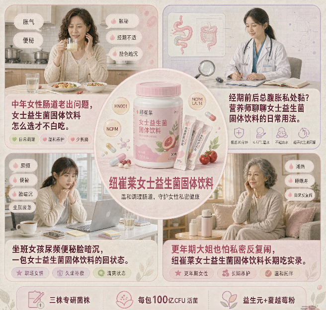 坐班女孩尿频便秘脸暗沉，一包女士益生菌固体饮料救回状态
