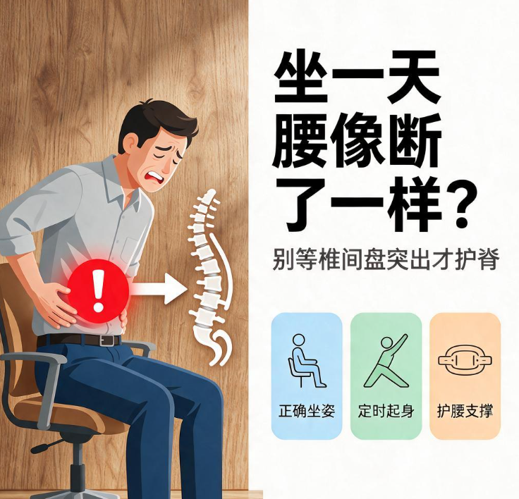 坐一天腰像断了一样？别等椎间盘突出才护脊