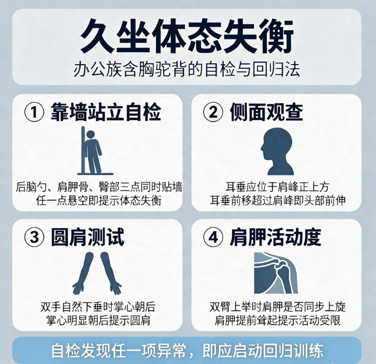 久坐体态失衡：办公族含胸驼背的自检与回归法