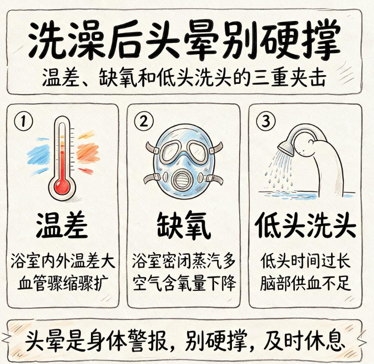 洗澡后头晕别硬撑：温差、缺氧和低头洗头的三重夹击