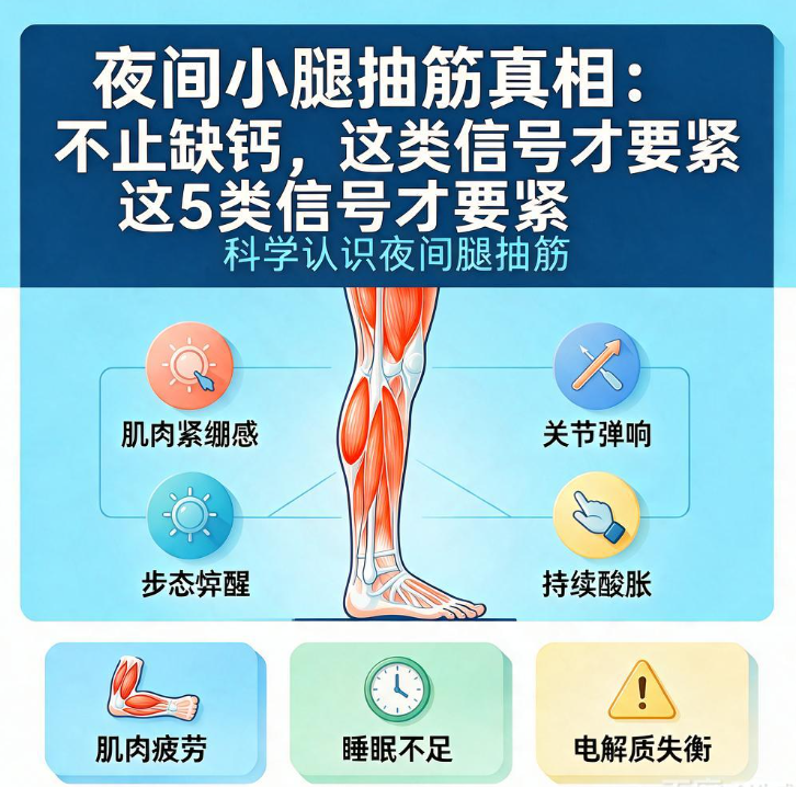 夜间小腿抽筋真相：不止缺钙，这5类信号才要紧